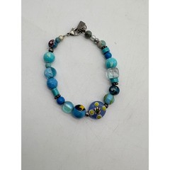 J Whitney Artisan Blue Lampwork Glass and Stone Beaded Bracelet Bohemian 6 Inch