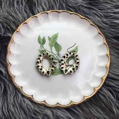 Earrings gold tone and black teardrop
