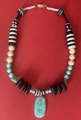 artisan necklace jewelry stones glass lampwork new black white blk wht tur