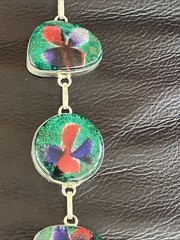 Green and Cobalt Blue Red Glass Bracelet 925 Silver From Estate