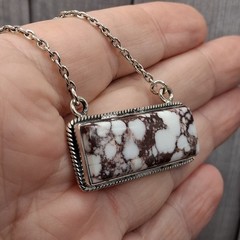 Sterling Silver Wild Horse Jasper Bar Necklace 19″ Southwestern 925 Pendant