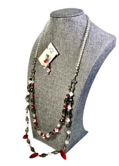 Artisan Made Crystal Beaded Cascade Necklace 2 Strand & Matching Earrings 28″