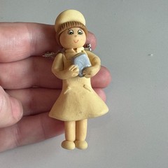 Vtg Handmade Clay Nurse Holding Chart Figurine Brooch Pin Whimsical Design