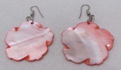 Vibrant Coral Pink Dyed Shell 1.5” HIBISCUS FLOWER Dangle GoldTone Hook Earrings