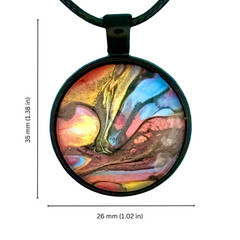 Pendant Necklace Handmade «Fountain Flow» Black Bezel 25mm Black Cord