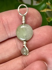 Handmade Wire Wrapped Pendant Green Stone Beads Silver Wire