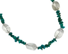 BARSE Sterling Silver TURQUOISE & CRYSTAL QUARTZ Beaded Adjustable Necklace
