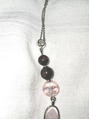 ROSE QUARTZ DT Crystal Point & Crimson PYROPE GARNET Beads Glass Moon Pendant