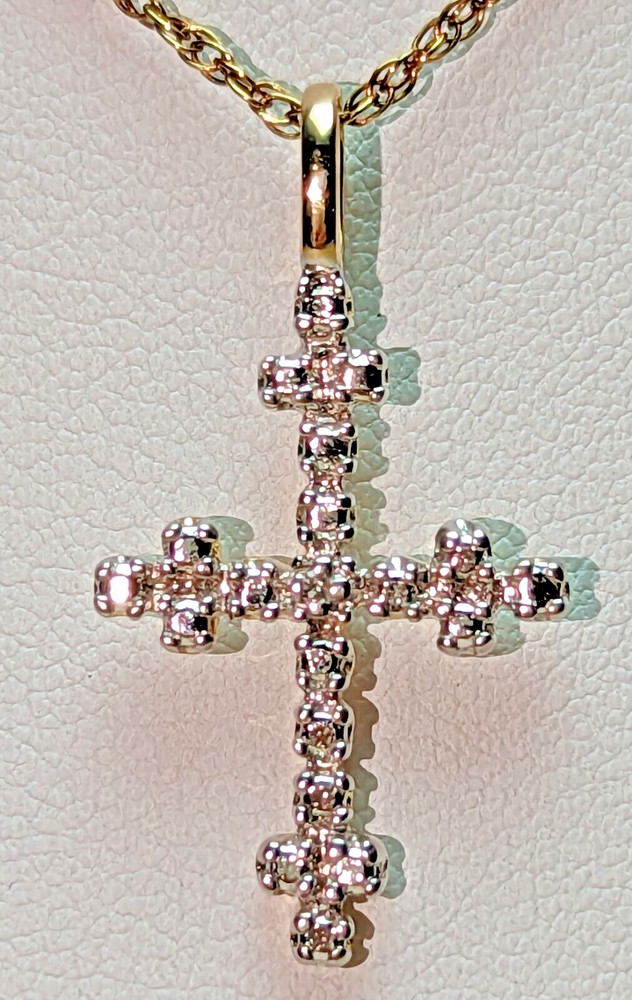 Lovely Gold Vermeil Sterling Silver Diamond Accent Cross Pendant Necklace Signed