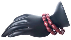 Oval Burnished Brown Natural Wood Bead 3” Stretch Cord Bracelets Set of 2