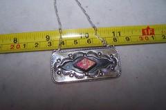 Artisan Southwestern Sterling Silver Etched Pink Fire Opal Cluster Bar Necklace