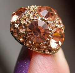 Vtg MCM Gold Tone FACETED PEACH RHINESTONE Domed Post Earrings PRONG SET 1950s