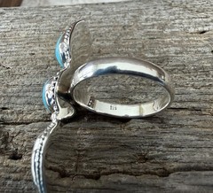 Sterling Silver Native American SW Genuine White Water Turquoise 3 Stone Ring