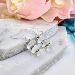 Stacked White Sea Glass Earrings, Gift For Her, Handmade, Minimalist Jewelry