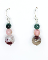 Tourmaline Pink and Green Ball Natural Gemstone 925 Silver Earrings 1.25″