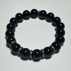 Sheryl Lowe Onyx Beaded Bracelet with 5 Diamond Rondelles 10mm New Without Tags