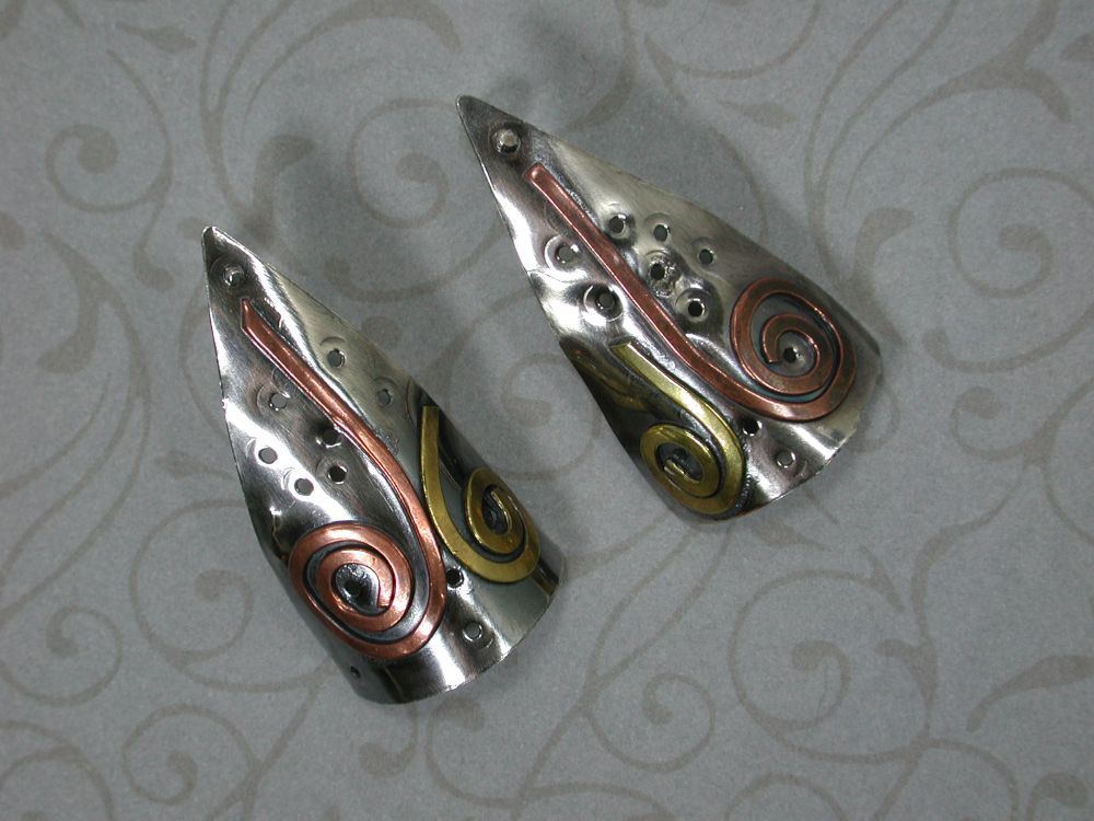 Handmade Sterling Silver Mixed Metal Post Earrings, w/Brass and Copper, USA Made