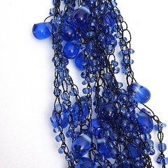 Vintage Blue Choker beaded multi-strand necklace Tear drop Adjustable Bohemian