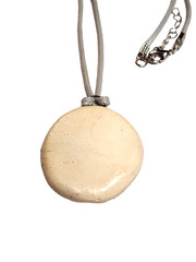 Rustic Heart White Yellow Blue Polymer Clay Oval Pendant Necklace 19″ Boho GUC