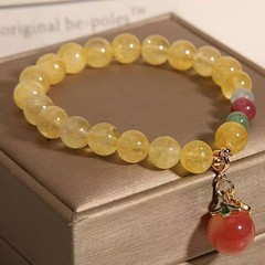 Chinese Yellow Crystal Bracelet with Peach-Shaped Pendant—Women’s Mala Beads