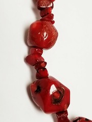Vintage Glossy Dyed Raw Red Coral Stone Necklace 22″ ~ 88 grams
