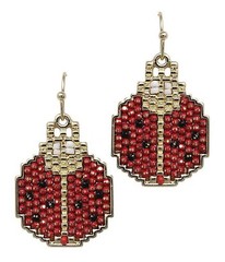 Handmade Seedbead Craft Lady Bug Earrings, 7/8 by 1in