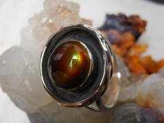 Sterling Silver and Slaughter Camp AZ Fire Agate Gem ring sz 8 1/8 D103