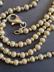 Vintage Italian Silpada Sterling Silver & Brass Fluted Beaded Necklace 24 Inches