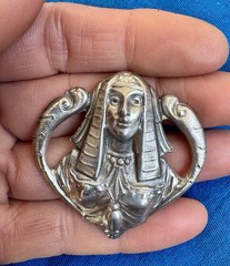 Vintage cast pewter Art Nouveau Egyptian Revival Pharaoh Queen Head pendant