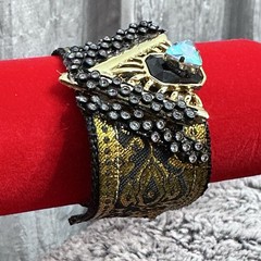 Artisan Cuff Bracelet Egyptian Style Jewelry Black And Gold Textile Handmade