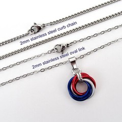 Red, white and blue love knot chainmail pendant, USA patriotic handmade jewelry