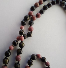 Mala 108 Beads, Flower Obsidian, Rhodonite & Onyx Hand knotted Mala Necklace