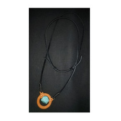 Handcrafted leather necklace with turquoise stone round charm pendant, adjustab…