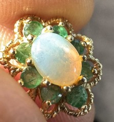 Vintage 14K Solid Gold Precious Gemstone Flower Pendant Emerald Ethiopian Opal