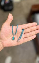 Natural Apatite Necklace, Tibetan Silver Turquoise Coral Pendant, Boho Gemstone
