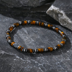 Triple Protection Hematite Tiger Eye Beads Healing Minimalist Elastic Bracelet