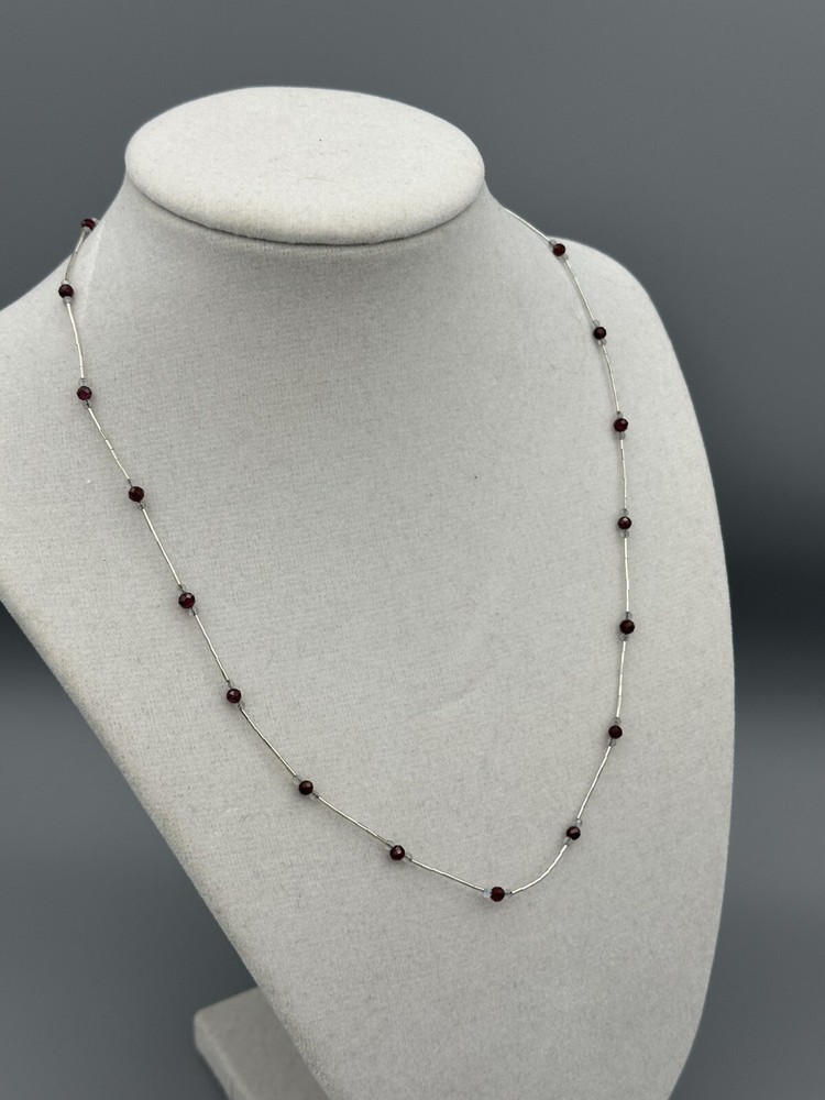 18 in Faceted Garnet And Labradorite Liquid Silver Station Necklace
