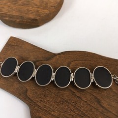 Sterling Silver & Black Resin Swirl Design Bracelet Toggle Closure
