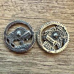 Vintage EJC 97 Pewter Buffalo Nickel Coin Earrings Cut-out Artist Signed