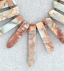 Boho Southwestern Amazonite Jasper Statement Necklace Leather Tie Artisan