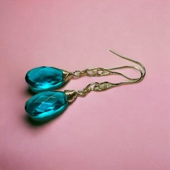 Lab Made Paraiba Teal Tourmaline Earrings 14K Yellow Gold Vermeil