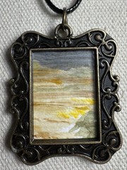 NE Artist Unique Hand Painted West Landscape Watercolor Pendant On Cord Necklace