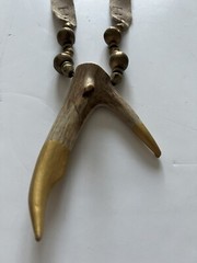 Twine & Twig Gold Paint Dipped Lg Double Tip Antler Necklace Suede Strap