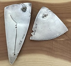 Artisan 1970s Signed ©CAF Sterling Modernist Abstract Drop Dangle Post Earrings