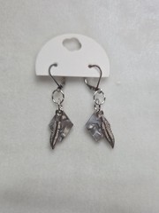 Handcrafted Silver Feather Pierced Earrings Silver Tone Gray White Handmade