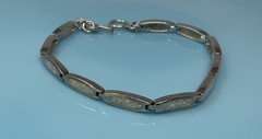 8.5” White Fire Opal Inlay Solid 925 Sterling Silver Link Tennis Bracelet 19.2g