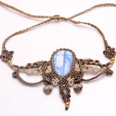 Handmade Natural Blue Opal Gemstone Bohemian Macrame Healing Choker Necklace