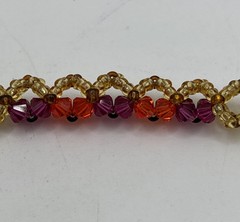 3D Beaded Flower Bracelet Sterling Silver Clasp, Purple Red Brown Beads 7.5 Inch