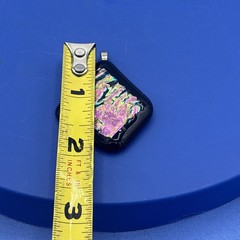 Handmade Dichroic Fused Glass Pendant Black Iridescent Pink Green 1.75”