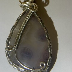 Necklace Pendant Agate Stone Light Color & Pattern wrapped w/ Silver Wire